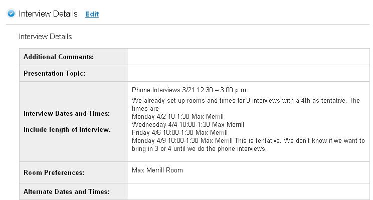 2. Complete the Interview Details section to request interviews be set up by HR.
