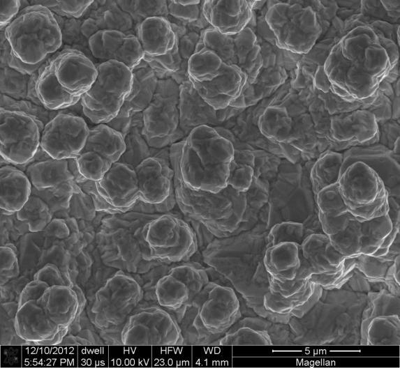 b, SEM image of a rough copper film used as an electrode.
