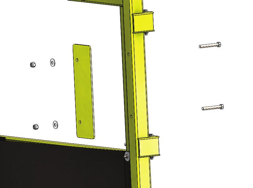 ) Attach vertical post plate to the predetermined holes in the column with provided fasteners (Hex bolt 3/8 16x2-3/4, washer 3/8, and Nylock nuts 3/8 16).