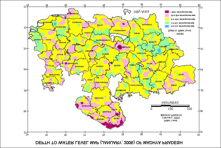 Figure 8: Groundwater Level Depletion During January -2004 to January-2005 Source: CGWB, Bhopal In 34 districts (of the total 45), the groundwater status has been reported to be semicritical,