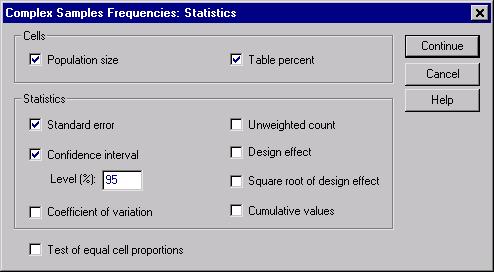 102 Chapter 11 Figure 11-3 Statistics dialog box Select Table percent in the Cells group.