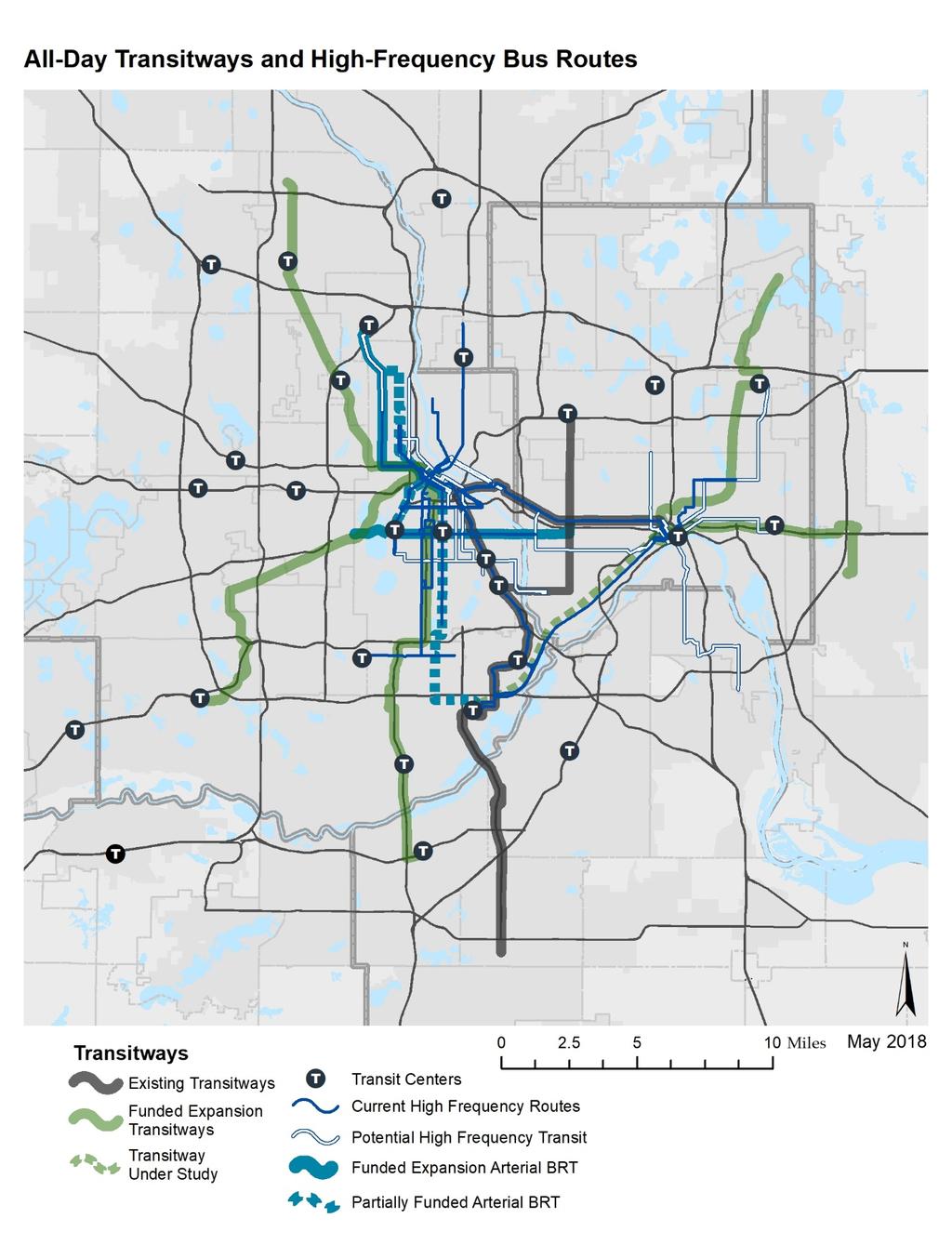 Figure 6-4: Existing and Potential High-Frequency Bus Routes and Transitways 2040 TRANSPORTATION
