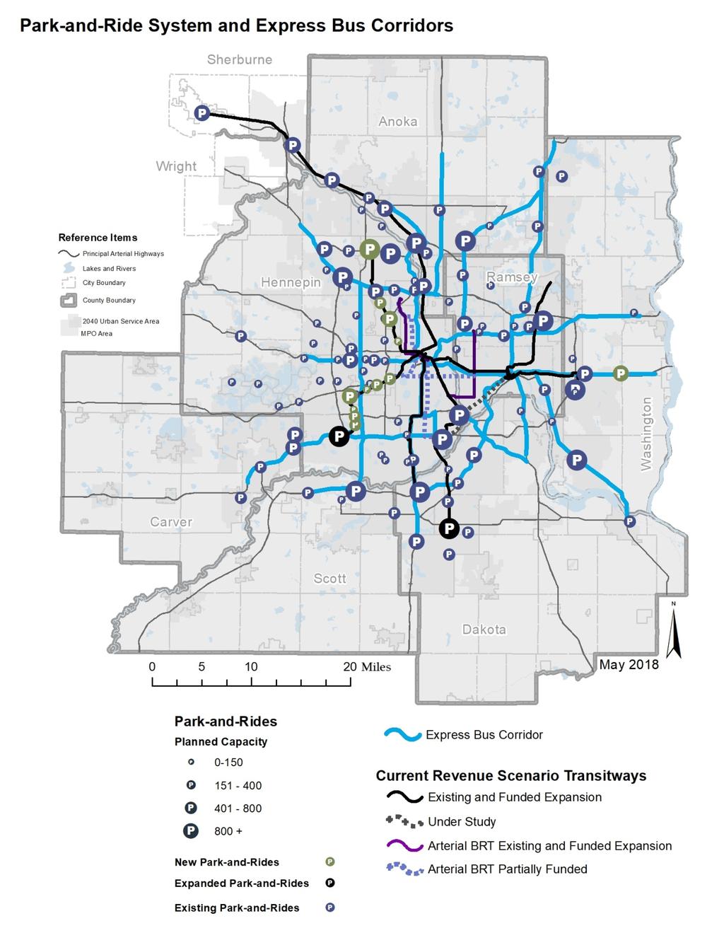 Figure 6-5: Park-and-Ride System and Express Bus Corridors 2040 TRANSPORTATION POLICY