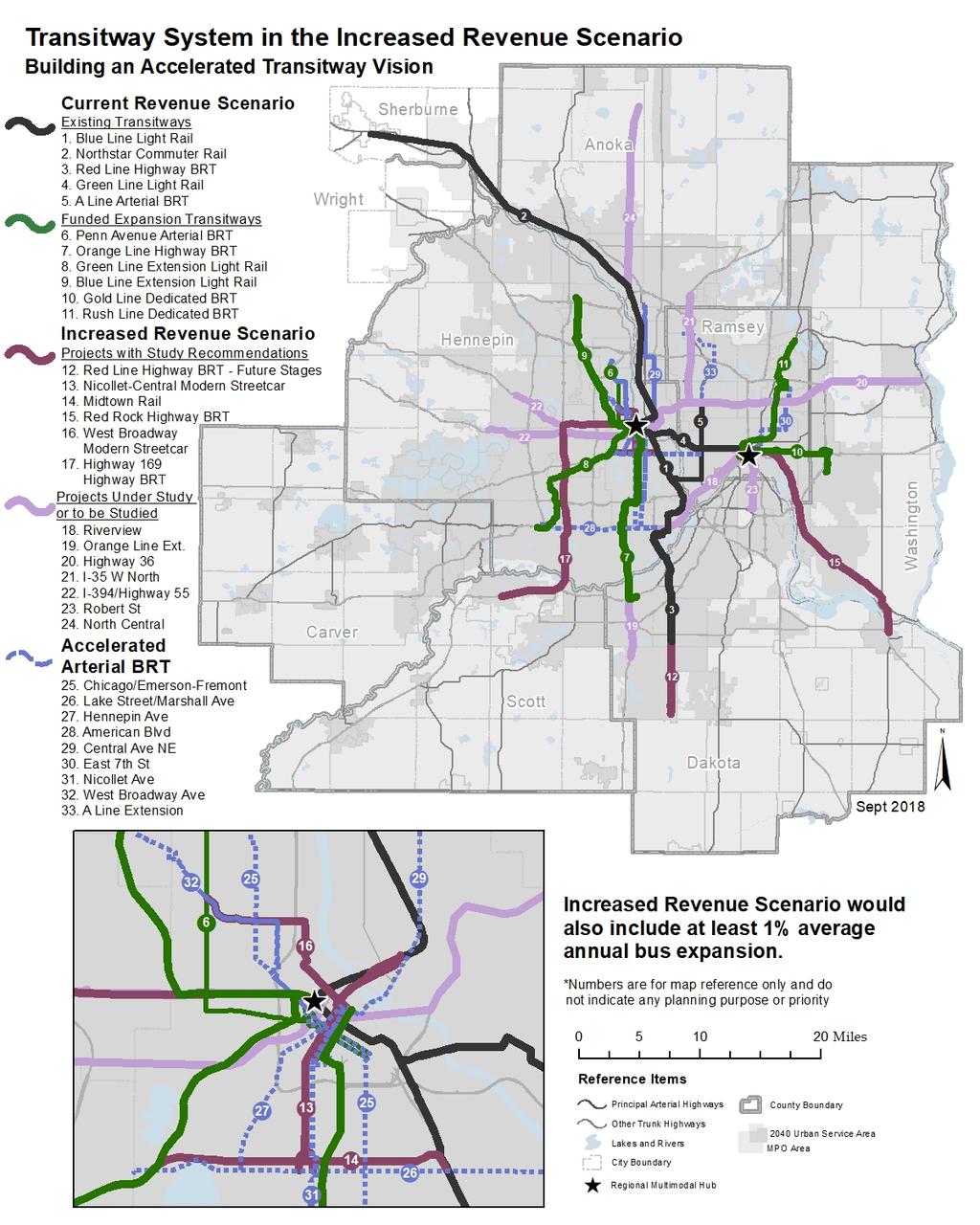 Figure 6-9: Map of Transitway System in an Increased Revenue Scenario Building an Accelerated Transitway Vision