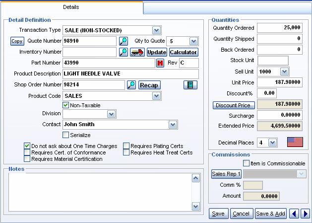 Sales Order Detail Details Tab Sales Order line items are further be maintained with the Sales Order Detail form.