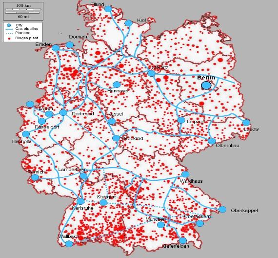 Germany Major biogas plants and natural gas grids Number of Plants