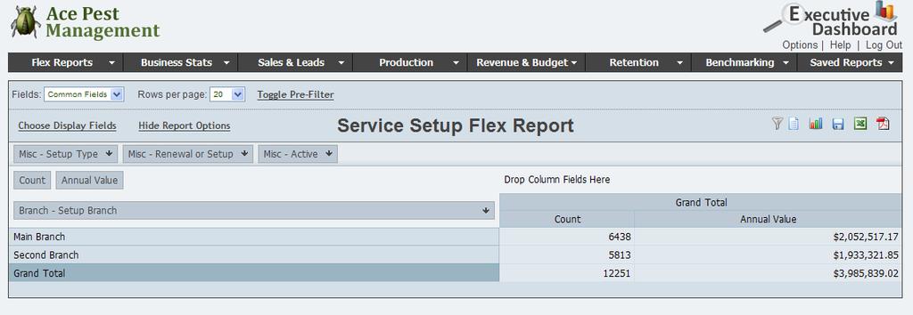 The Service Setup Flex Report allows you to create reports based on all the Service Setups in