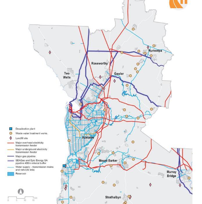 Figure 6: Major Infrastructure (Water infrastructure) in the 30 Year Plan for Adelaide Key weaknesses appear to be the alignment with the provision of social infrastructure (schools, hospitals etc).
