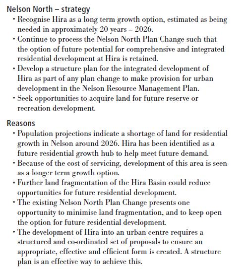 Figure 9 Excerpt from Nelson Urban Growth Strategy NZ strategies need to include a greater level of detail so that there is responsibility assigned for delivery.