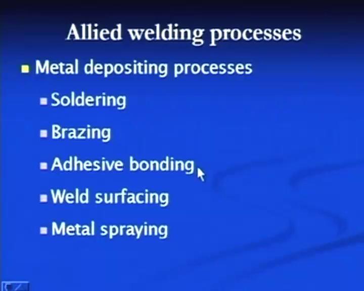 (Refer Slide Time: 45:42) Allied welding processes are those in which either joint is produced or some sort of layer is developed at the surface to protect it from the environment or the wear and