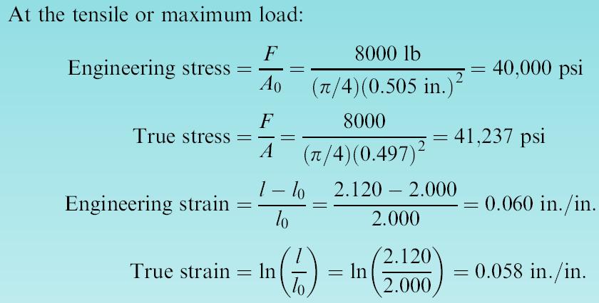 Example 3: True Stress and True Strain Calculation Compare engineering stress and strain with true stress and strain for the aluminum