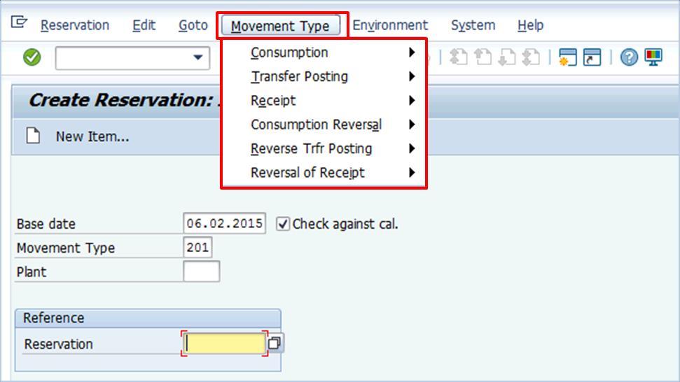 goods movement is selected, the user shall select the account assignment element and the type of budget