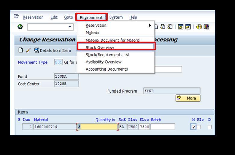 Module 2: Executing the Reservation Management Process 12. From the Stock Overview screen, click the Back icon to return to the reservation 13.