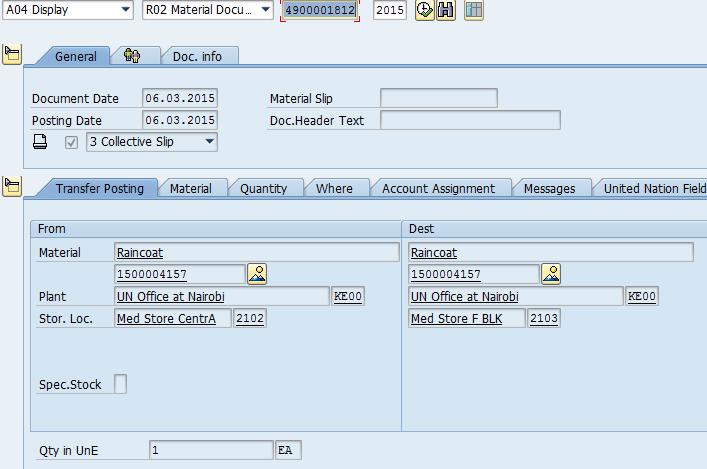 Module 4: Executing the Goods Transfer Processes Display the material document created for transfer step 1 On same MIGO screen choose below from dropdown: 1. Display 2. Material Document 3.