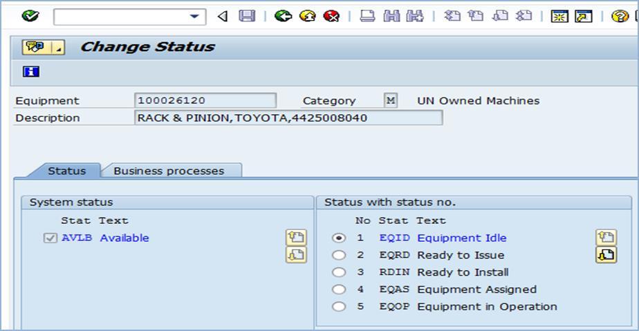 The equipment statuses can be navigated using the Next Page and Previous Page icons.