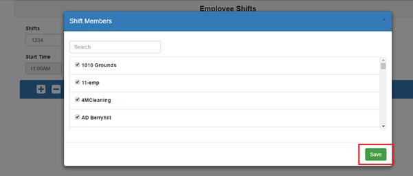 Here, you can add multiple shift members by selecting employees, then clicking on the Save button.