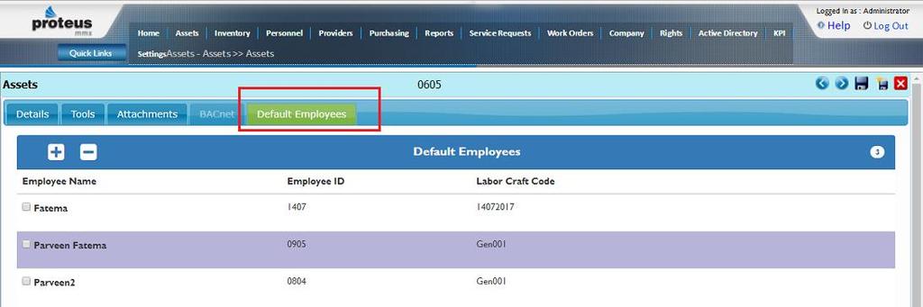 7. Default Employee tab added in Asset module.