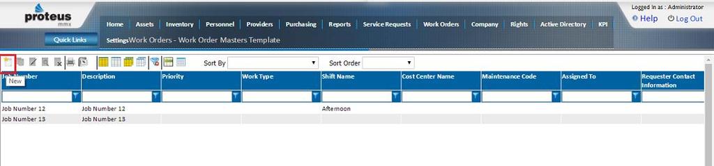 How Work Order Masters Template Works: Step 1. Go to Work order masters template.