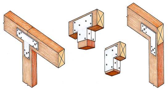 A beam should always be supported directly by the columns beneath it. This is usually accomplished by notching the beam into the post so there is direct wood to wood bearing.