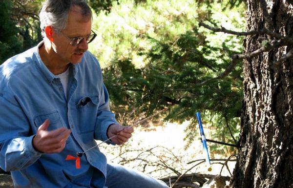 Tom Veblen, shown here coring a Douglas fir tree, is part of a research team studying fire history on the Front Range of Colorado.