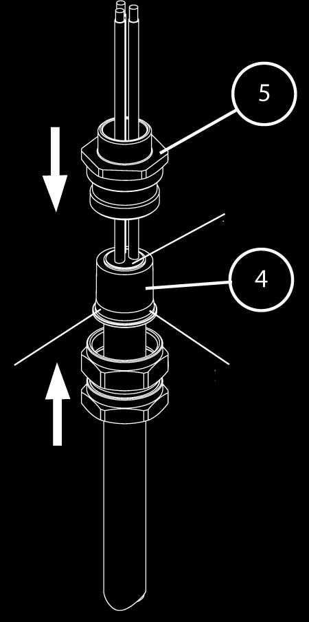 F Locate and hand tighten the sub-assembly 1 and 2 to the entry 5.