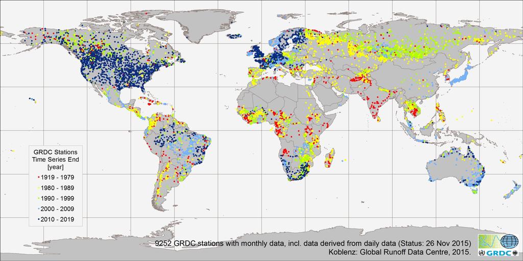 Status of the Global Runoff Database Global Coverage of 9252