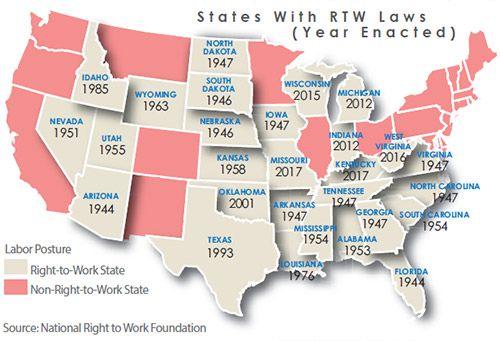 24 States Have passed Right-to-Work Laws as of text
