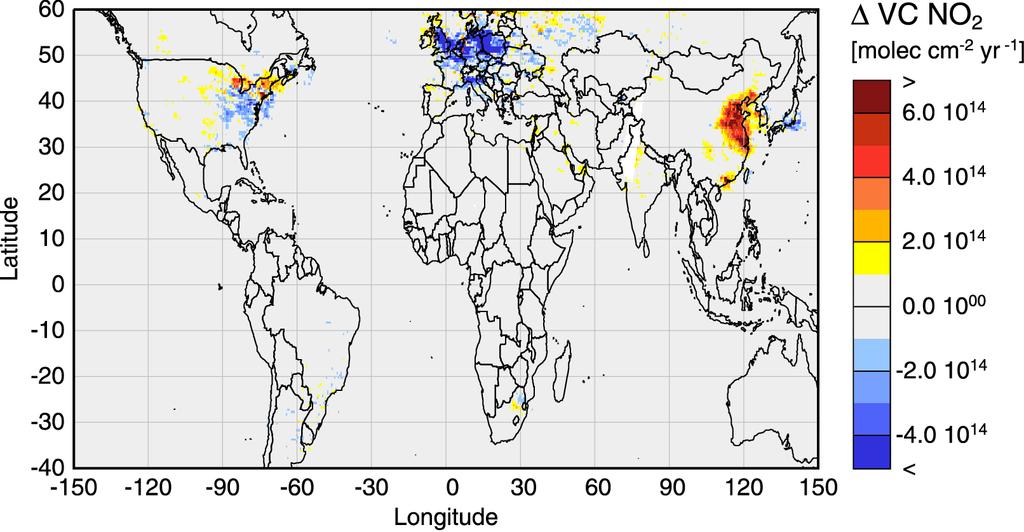 Changes of Tropospheric Column of NO 2 Observed by Satellite (GOME) 1996-2002 Europe