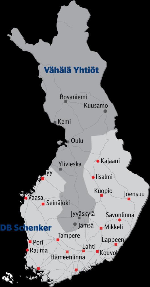 Vähälä Corporation Vähälä operates in Northern and in central Finland (terminals, sales and delivery operations) Vähälä operates also from and to different DB Schenker locations