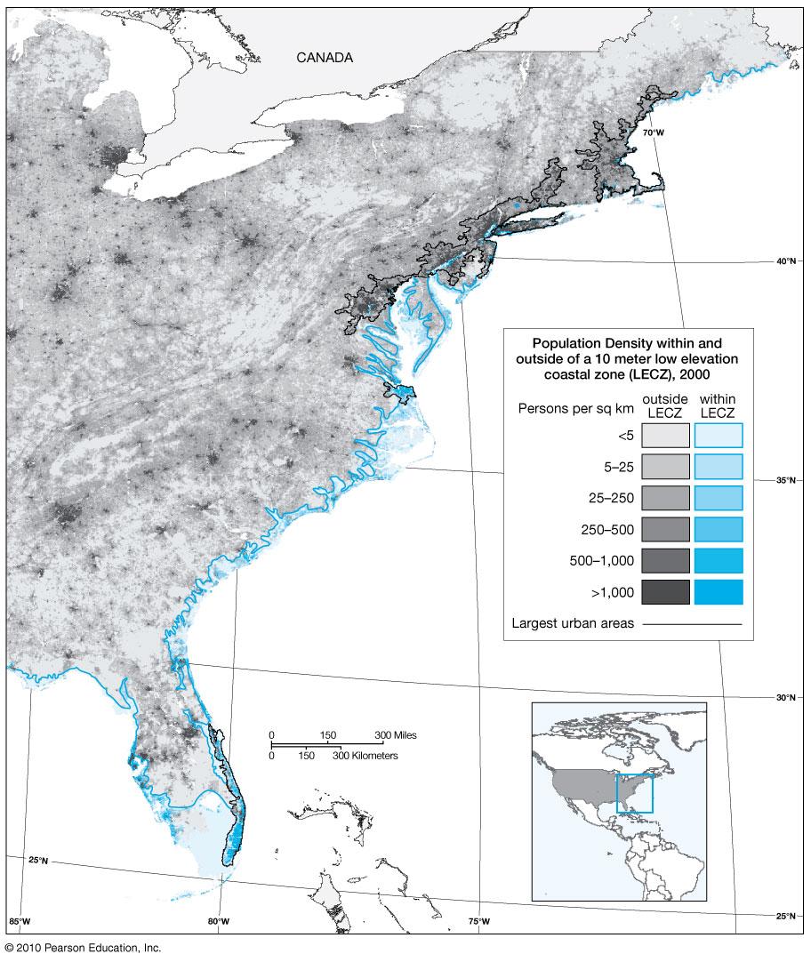 Adapting to Sea level rise: The USA- 20 million people live in LECZ (low elevation coastal zone); Dikes, dams; Building flood-proof structures, floating agricultural systems; Move inland.
