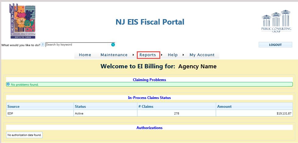 How to Review Agency Payments 1. Click on Reports.