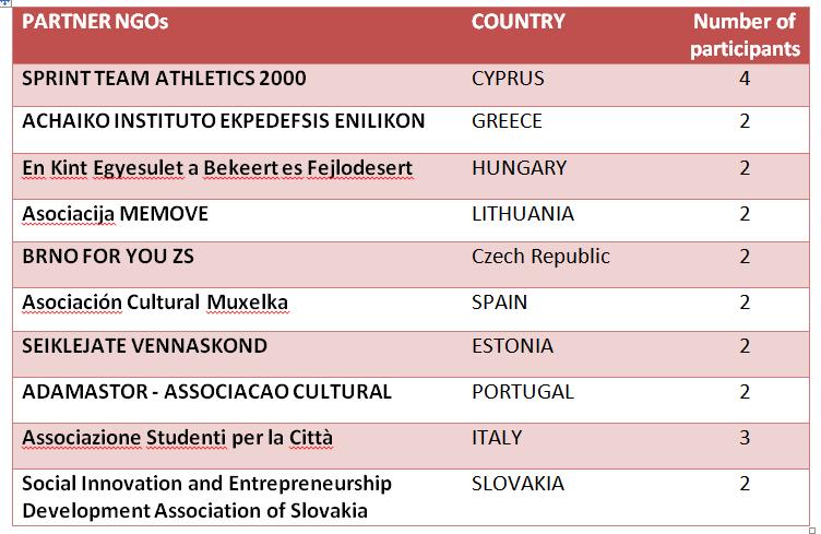 4 Participation Number of participants check in the table below. The official language of the project is English and participants must have basic language skills.