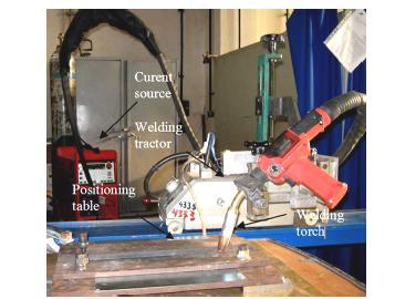 Fig. 1 Experimental equipment As shielding gas was used argon purely (Ar 100%) because for aluminum and copper alloys is recommended that inert gas welding.