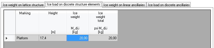 Fig. 45 Page Ice load, tabs: Ice weight on linear ancillaries, discrete ancillaries and