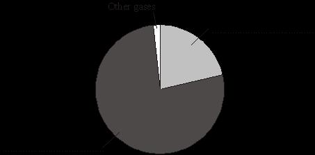 The pie chart shows the amounts of different gases in the air today. Choose gases from the box to label the pie chart.