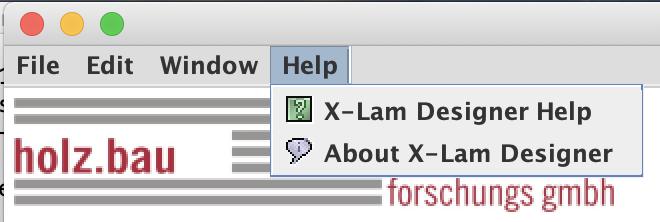 information about the X-Lam Designer will pop up by clicking on the middle, and help information can be accessed by clicking on the right