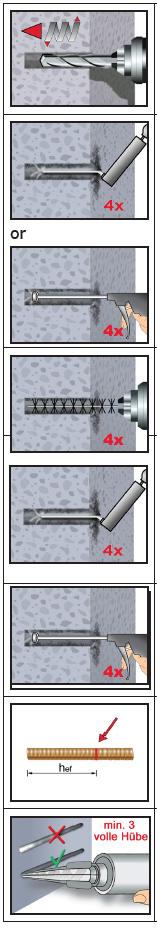 Usage Instructions - Concrete 1- Drill with hammer drill mode a hole into the base material to the size and embedment depth required by the selected anchor.