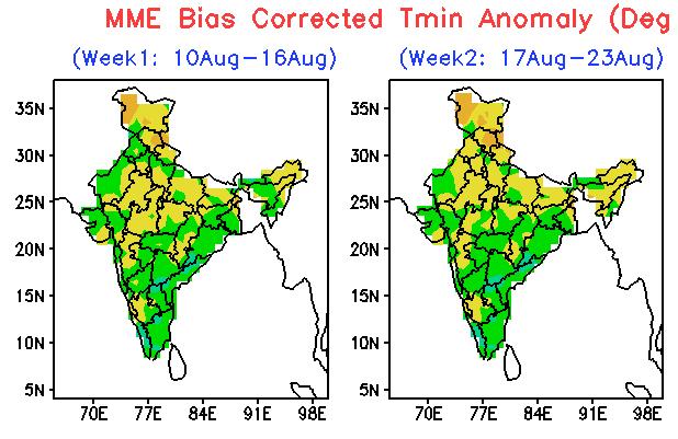 2018 to 16.08.2018) and Week 2 (17.08.2018 to 23.08.2018): Tmax is likely to be normal to below normal except parts of northern India where it is likely to be above normal.