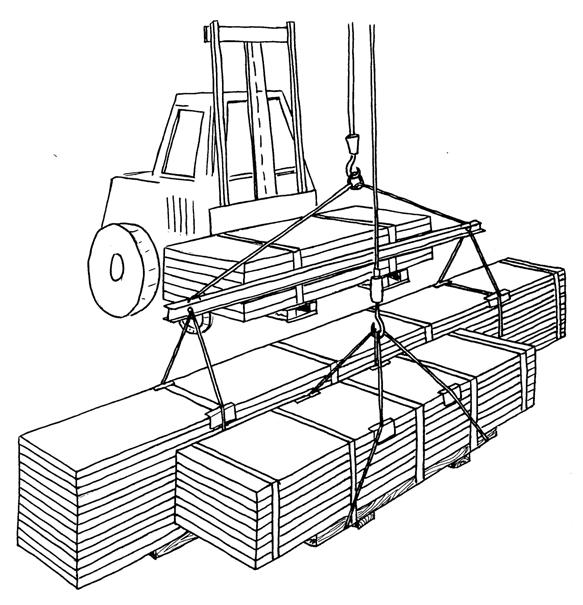 3.1. Lifting the material Bundles must be handled properly to avoid damaging the material. Bundles can be handled with: Sling belts.