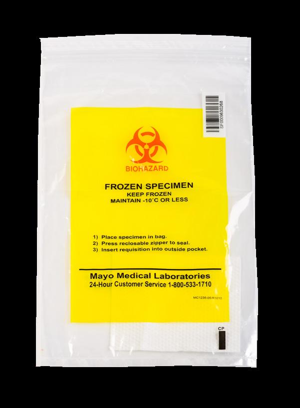 Step 5. Pack your shipment Pack specimens in our color-coded biohazard bags T027 // Ambient bags (Orange/White) T229 // Refrigerate bags (Pink) T121 // Frozen bags (Yellow) 1.