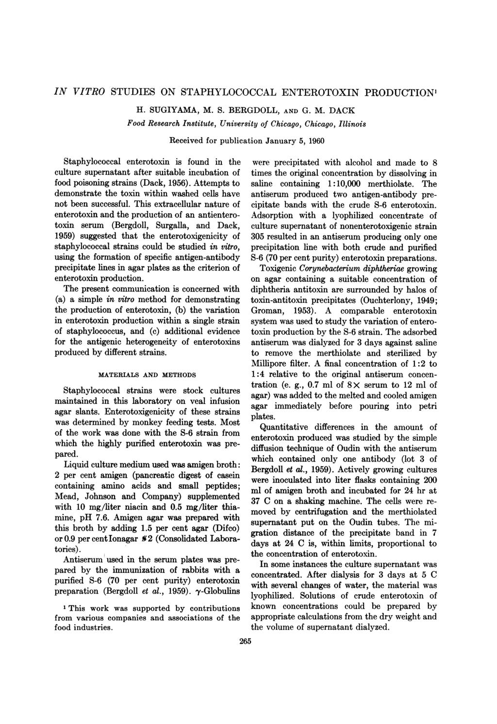IN VITRO STUDIES ON STAPHYLOCOCCAL ENTEROTOXIN PRODUCTION' H. SUGIYAMA, M.