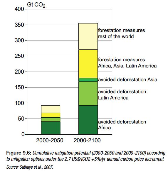 Mitigation options in forestry Current fossil fuel+cement emissions = 34 Gt CO2/yr Cumulative C by 2050 and by 2100 IPCC, Working Group III, 2007 Global Climate Change 7 Prof J.