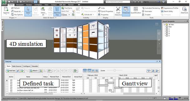 3.2 Simulating Construction Schedule Autodesk NavisWork 2017 allows users to define tasks directly in the software tool itself and then link building components with these defined tasks.