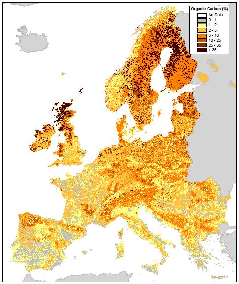 2008 C stocks in European soils Soil C stocks in EU-27: 75 billion tons of C Of which: 50% in Scandinavia and UK 20% in