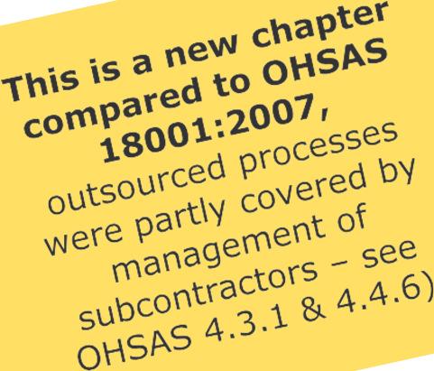 8.1.4 Procurement Operation: ISO 45001 Vs OHSAS 18001 The organization shall establish, implement and maintain a process(es) to control the procurement of product