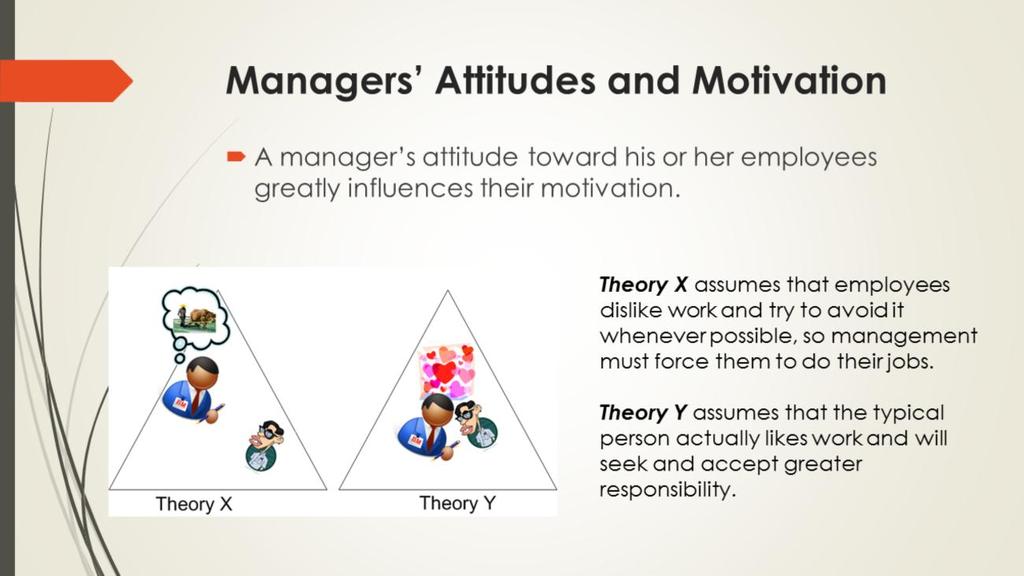 Douglas McGregor, a student of Maslow, studied motivation from the perspective of how managers view employees.