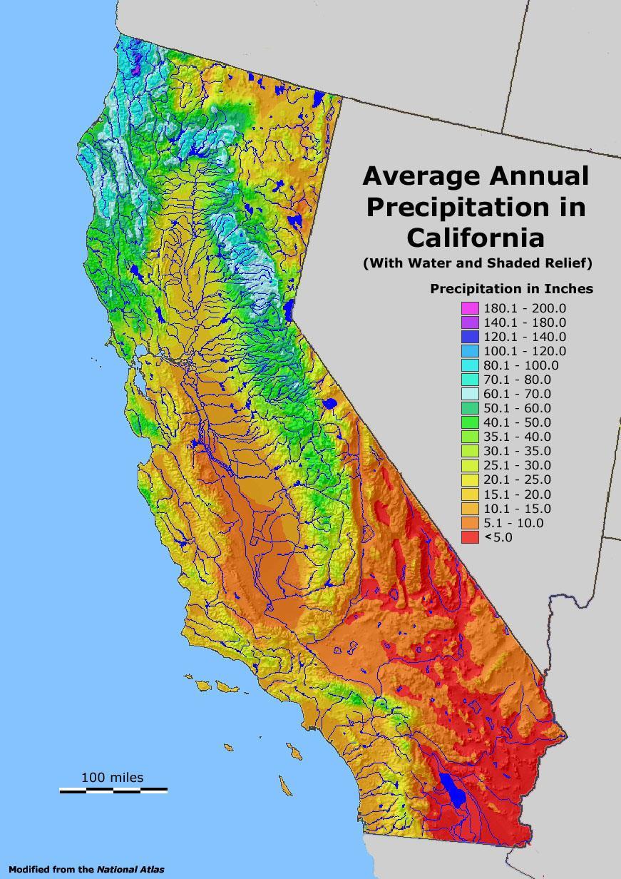 California Hydrology Wet in north Dry