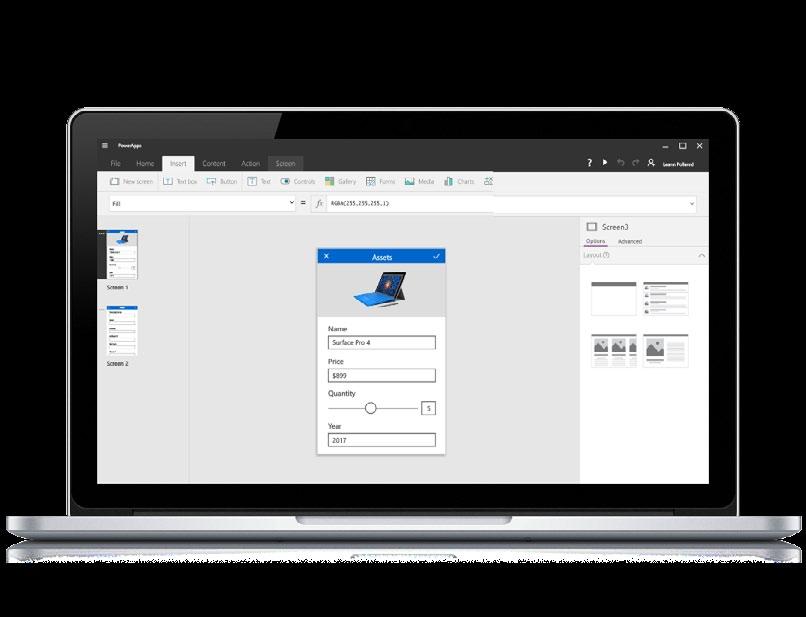 App-building and computerized processes: No code required 8 Both PowerApps and Flow feature intuitive visual designers, so anyone can craft forms and screens in an easy-to-use interface.