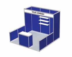 Sign 1 Lockable Storage Counter, 41 High Carpet Model #4 (10 x 10 ) Model #5 (10 x 20 ) Model #6 (10 x 20 ) Choice of Wall Panel Colour 3 Slatwall Upper Panels 3 Clear Acrylic Shelves Company ID Sign