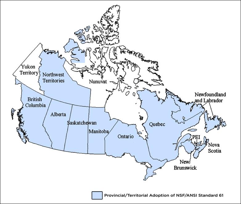 Standard 6 Canadian Compliance Requirements In regards to NSF Standard 6, the survey found that of 3 Provinces/Territories require drinking water system components to comply with the requirements of